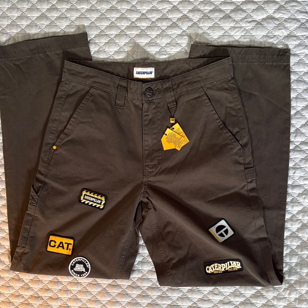 Caterpillar Men's Dark Green Cargo Work Pants with  Logo Accents